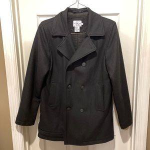 🧣Vintage 90’s CK Calvin Klein Jeans Pea Coat Women M Black Double Breasted EUC!